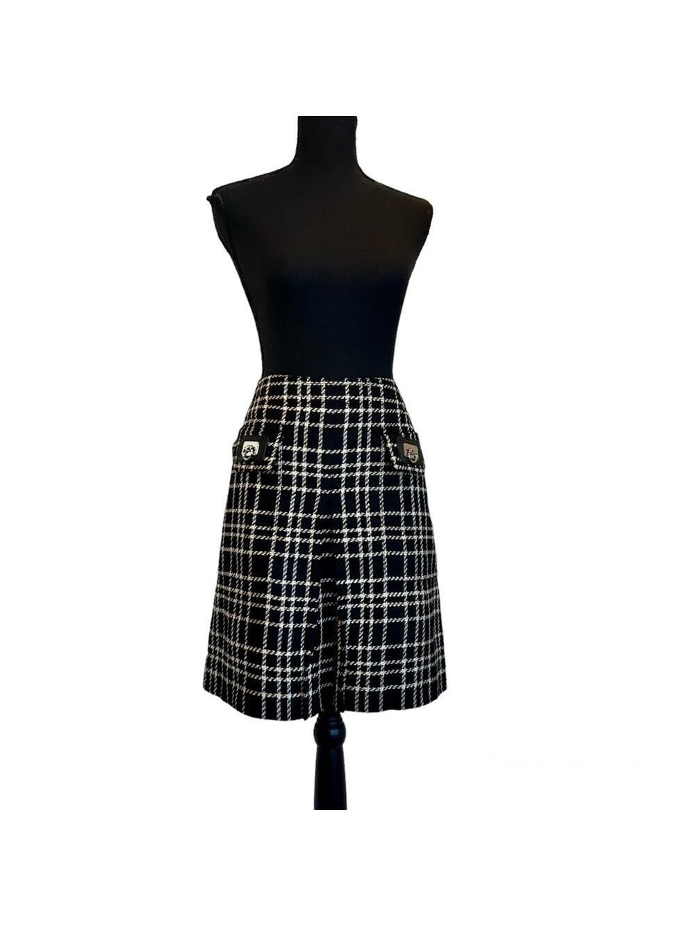 CARLISLE Per Se black white tweed front pleat mini skirt Sz 10 NWOT